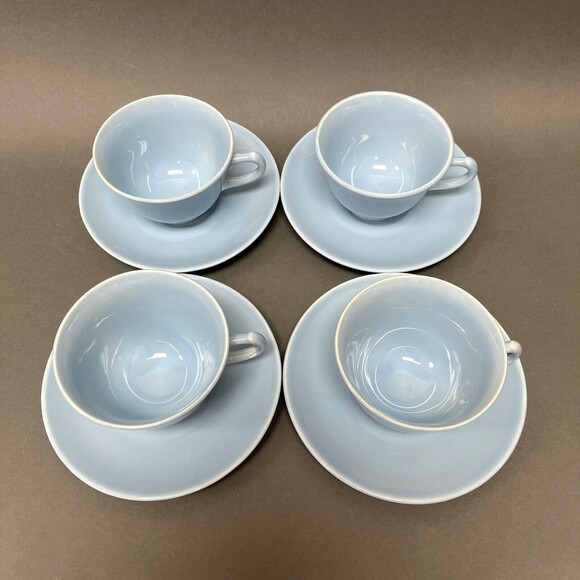 Vintage TS&T Taylor Smith & T Lu-Ray Pastels Blue Cups and Saucers Lot of 8 - Picture 2 of 9